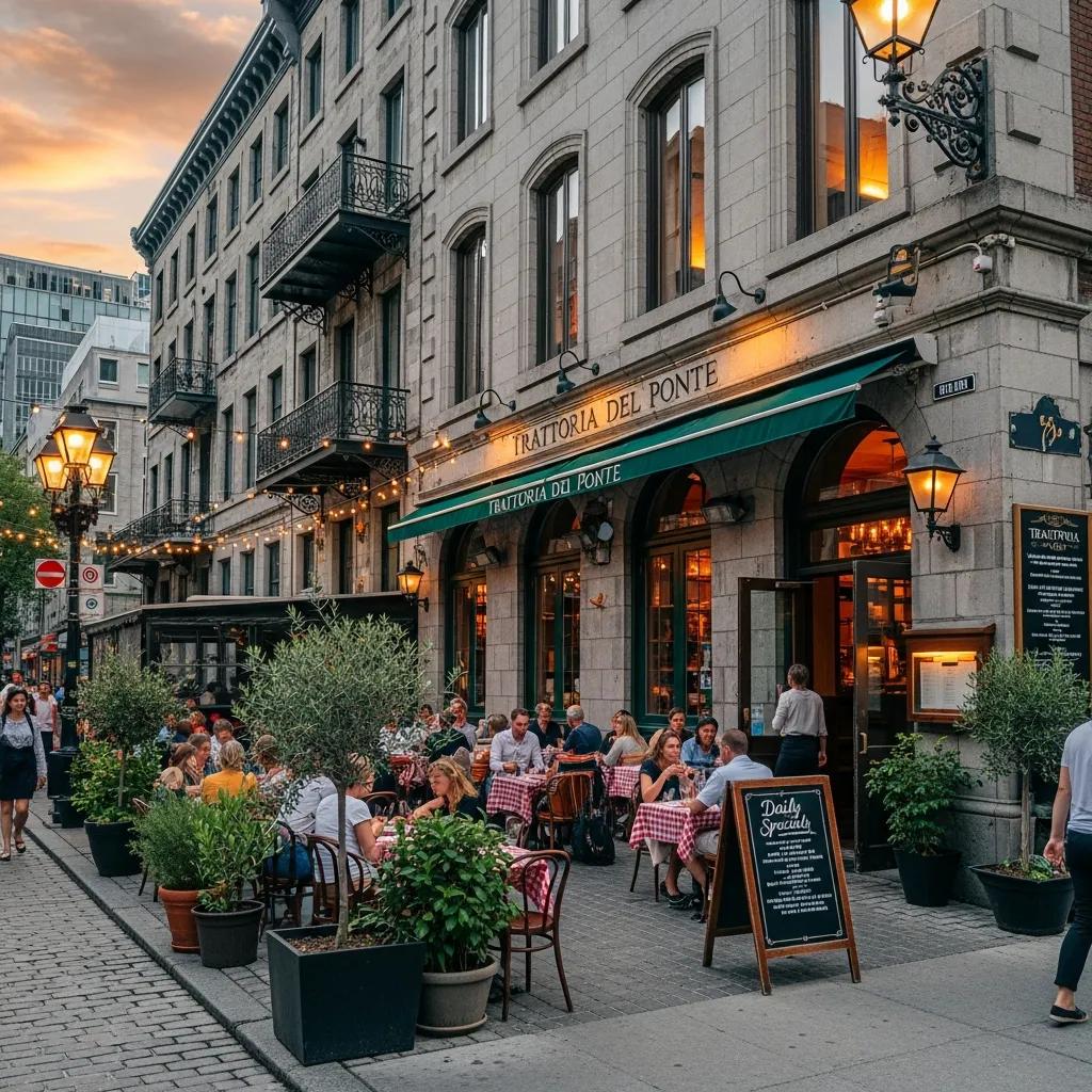 Restaurant italien centre ville Montreal avec terrasse extérieure et atmosphère vivante